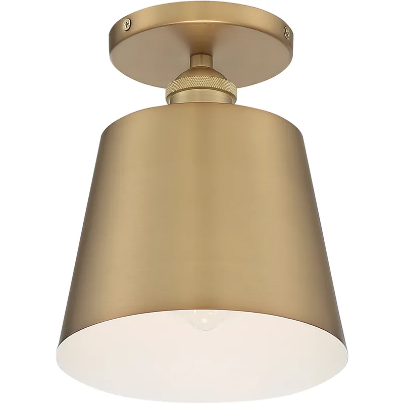 Motif 1 Light 7 inch Brushed Brass and White Accents Semi Flush Mount Fixture Ceiling Light