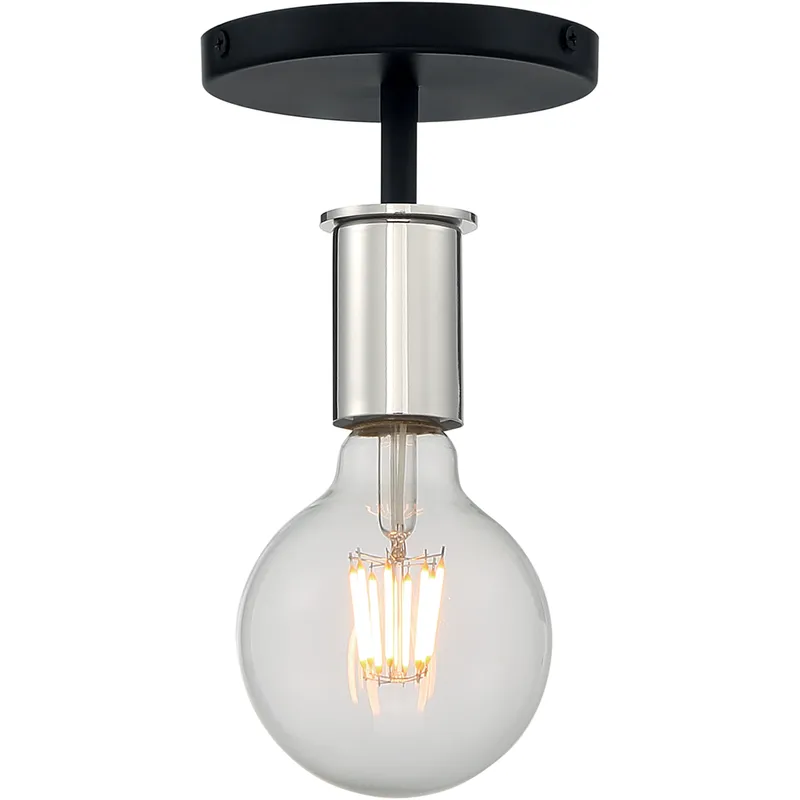 Ryder 1 Light 5 inch Black and Polished Nickel Semi Flush Mount Fixture Ceiling Light