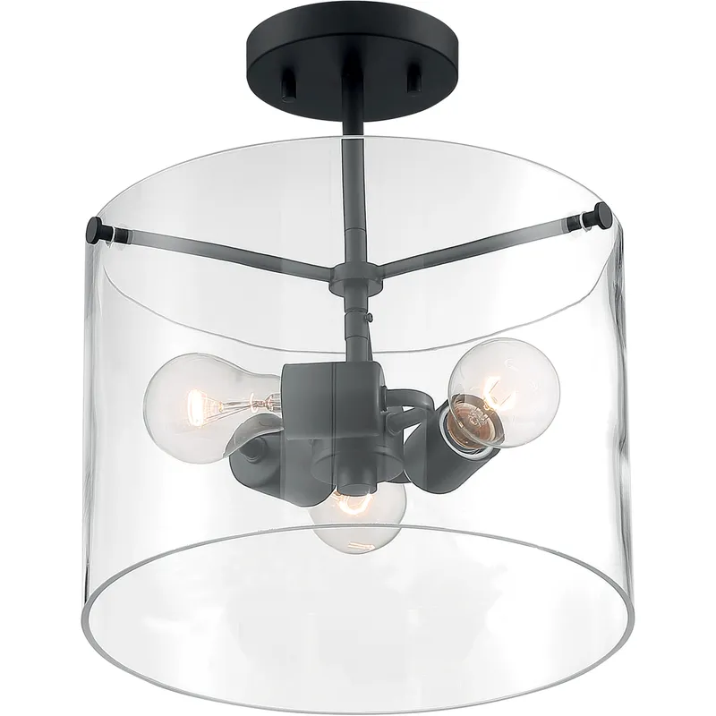 Sommerset 3 Light 12 inch Matte Black Semi Flush Mount Fixture Ceiling Light