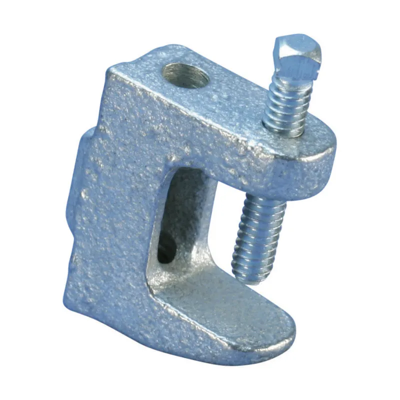 Universal Beam Clamp, Electrogalvanized, 1/4" Rod, 13/16" Max Flange, 1/4" Hole
