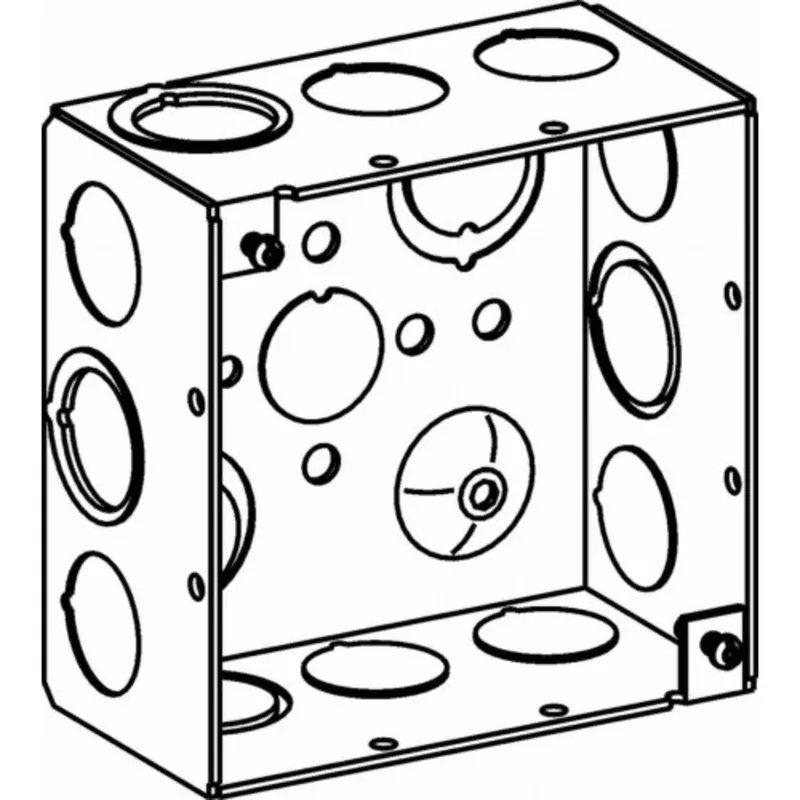 4" Square Box, Welded, 2-1/8" Depth, 1/2" Knockouts, Steel