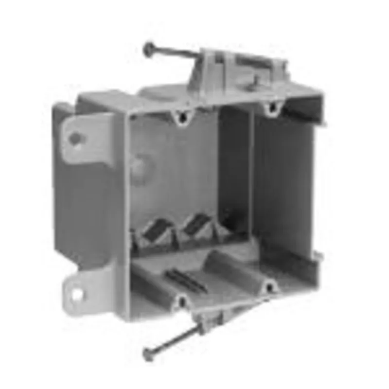 Switch/Outlet Box, 2-Gang, Depth: 3-5/8", Nail-On, Non-Metallic