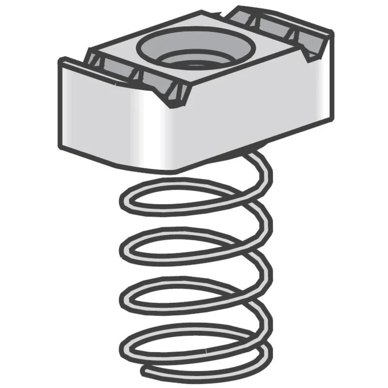 Spring Nut, Long Spring, Size: 3/8-16, Steel/Electro-Galvanized