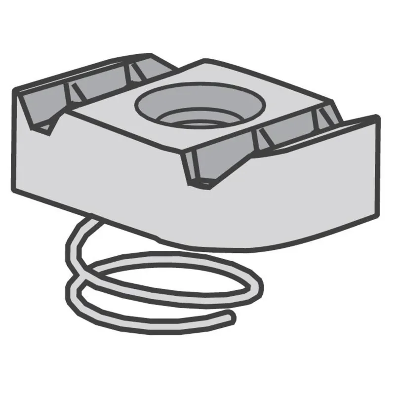 Channel Nut with Short Spring, Diameter: 3/8", Steel/Galvanized