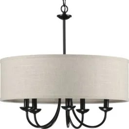 Progress Lighting Drum Shade 22" 5-Light Chandelier - 120V - Matte Black