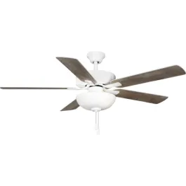 Progress Lighting AirPro Builder 52" 5-Blade Ceiling Fan - Frosted Dome Shade - Reversible Blades - 120V - White