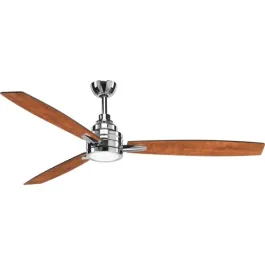 Progress Lighting Gaze 60" 3-Blade LED Ceiling Fan - Reversible Blades - 3000K - 120V - Polished Chrome