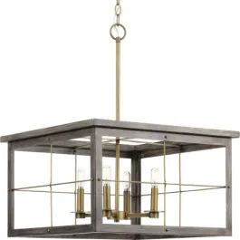 Progress Lighting Hedgerow 4-Light Chandelier - 120V - Distressed Brass