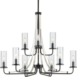 Progress Lighting Riley 9-Light Chandelier - 120V - Matte Black