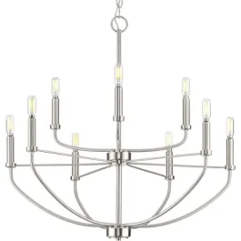 Progress Lighting Leyden 9-Light Chandelier - 120V - Brushed Nickel