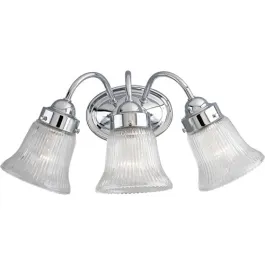 Progress Lighting Fluted Glass 3-Light Bath Vanity Light - Clear Glass - 120V - Polished Chrome