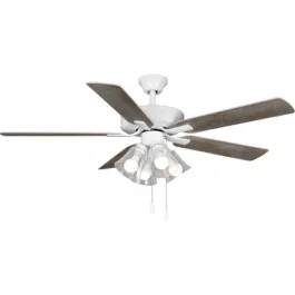 Progress Lighting AirPro Builder 52" 5-Blade Ceiling Fan - Clear Light Shade - Reversible Blades - 120V - White