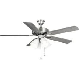 Progress Lighting AirPro Builder 52" 5-Blade Ceiling Fan - Frosted Light Shade - Reversible Blades - 120V - Brushed Nickel