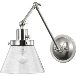 Progress Lighting Hinton 1-Light Swing Arm Wall Sconce - 120V - Glass Shade - Brushed Nickel