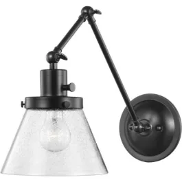 Progress Lighting Hinton 1-Light Swing Arm Wall Sconce - 120V - Glass Shade - Matte Black
