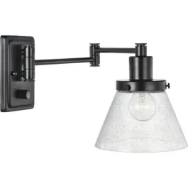 Progress Lighting Hinton 1-Light Swing Arm Wall Sconce - 120V - Glass Shade - Matte Black
