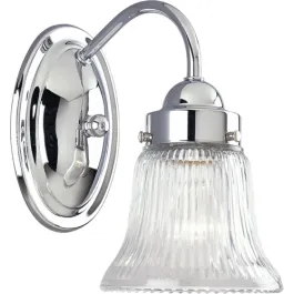 Progress Lighting Fluted Glass 1-Light Bath Vanity Sconce - Clear Glass - 120V - Polished Chrome