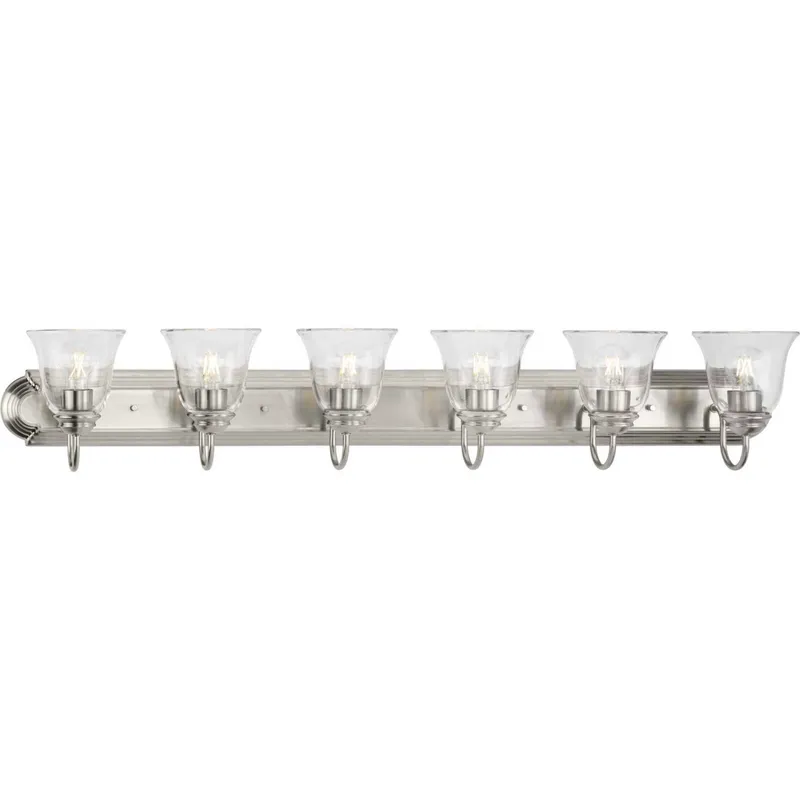 Clear Glass 6 Light 48 inch Brushed Nickel Vanity Light Wall Light