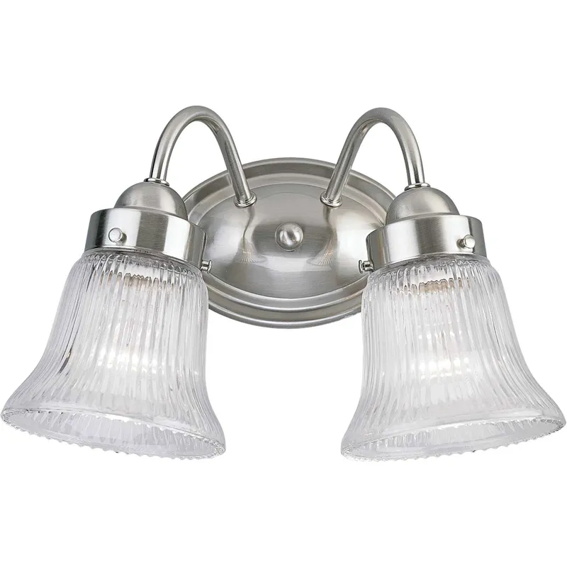Economy Fluted Glass 2 Light 11.75 inch Brushed Nickel Bath Vanity Wall Light in Clear Prismatic