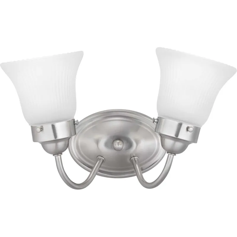 Fluted Glass 2 Light 11.75 inch Brushed Nickel Bath Vanity Wall Light in Etched