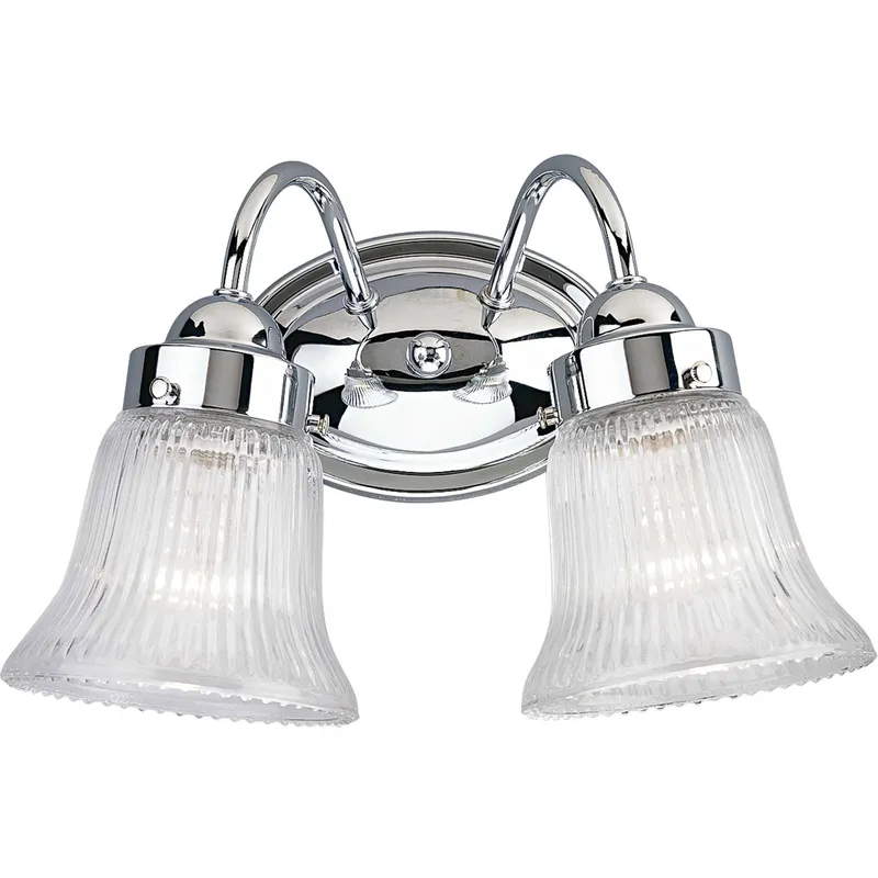 Economy Fluted Glass 2 Light 11.75 inch Polished Chrome Bath Vanity Wall Light in Clear Prismatic