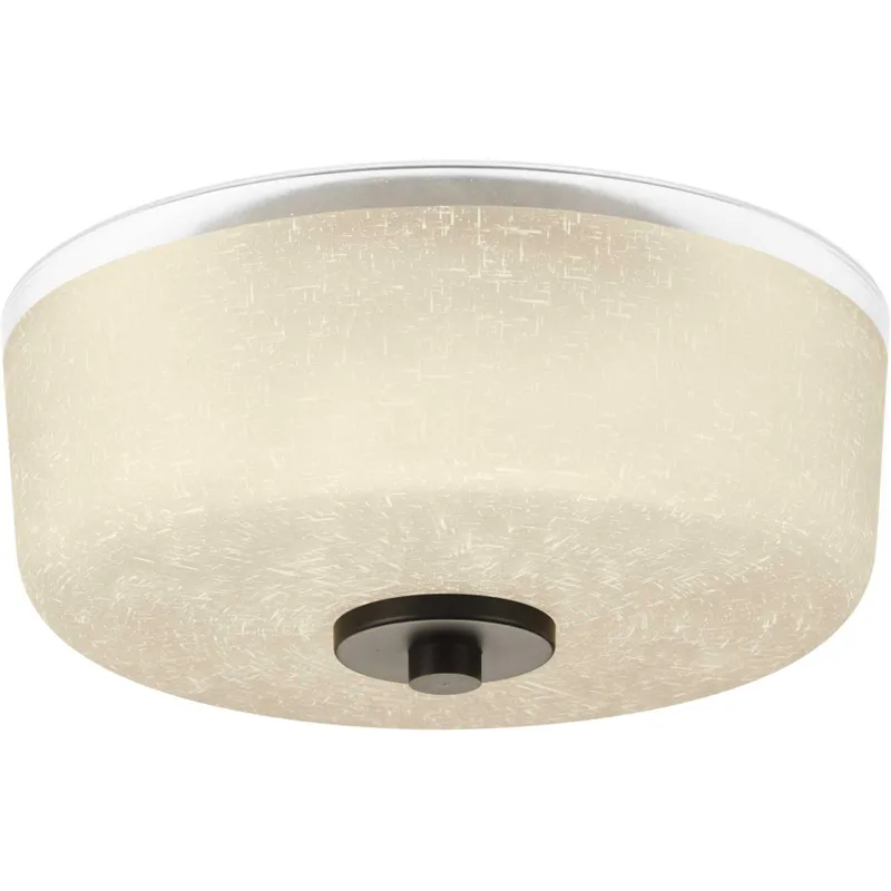 Alexa 2 Light 12 inch Antique Bronze Flush Mount Ceiling Light in Etched Umber Linen with Clear Top