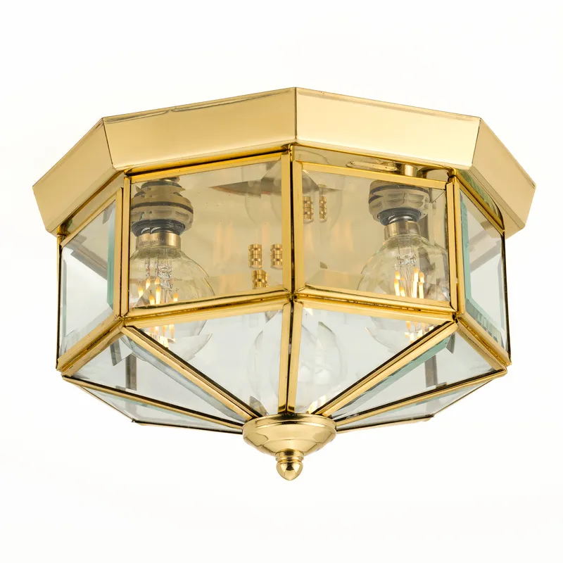 Beveled Glass 3 Light 9.75 inch Polished Brass Flush Mount Ceiling Light