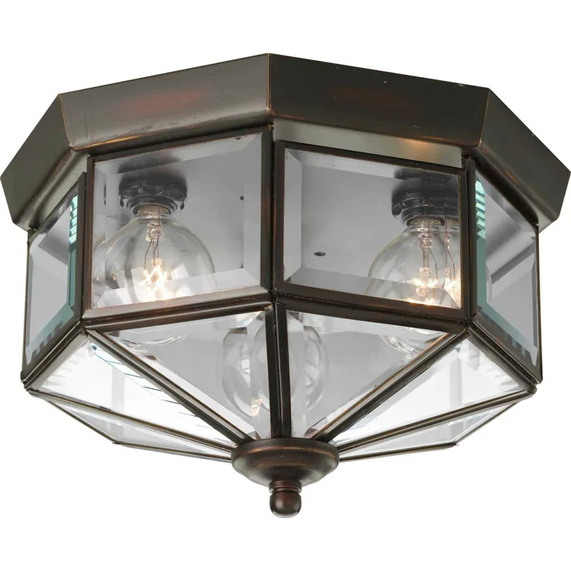 Beveled Glass 3 Light 9.75 inch Antique Bronze Flush Mount Ceiling Light