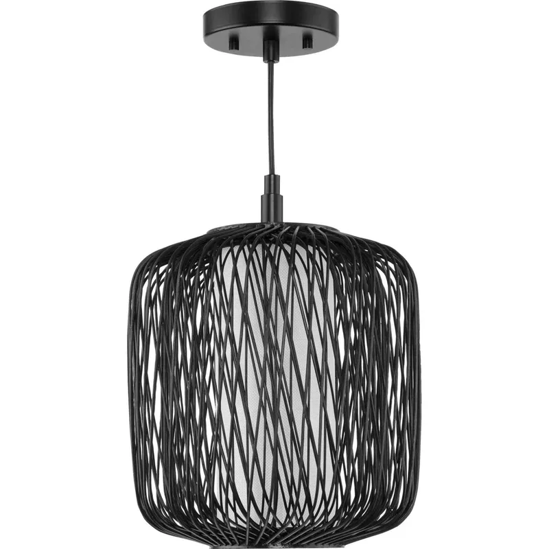 Cordova 1 Light 10 inch Black Rattan Mini Pendant Ceiling Light, Design Series