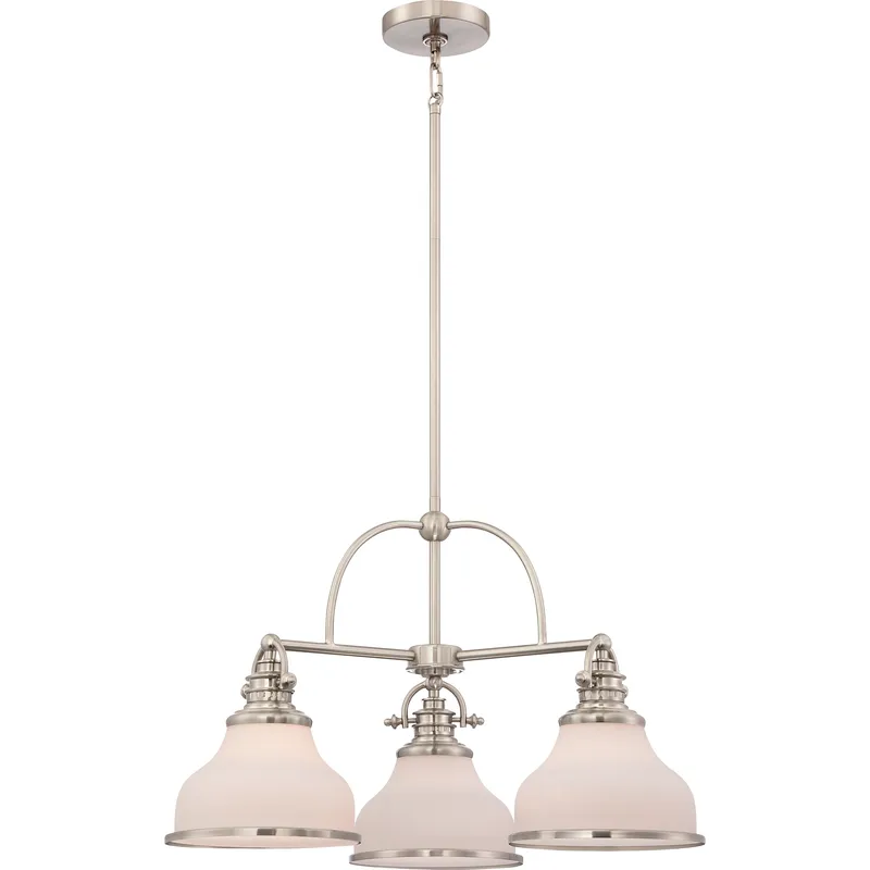 Grant 3 Light 24 inch Brushed Nickel Chandelier Ceiling Light in Opal Etched Glass