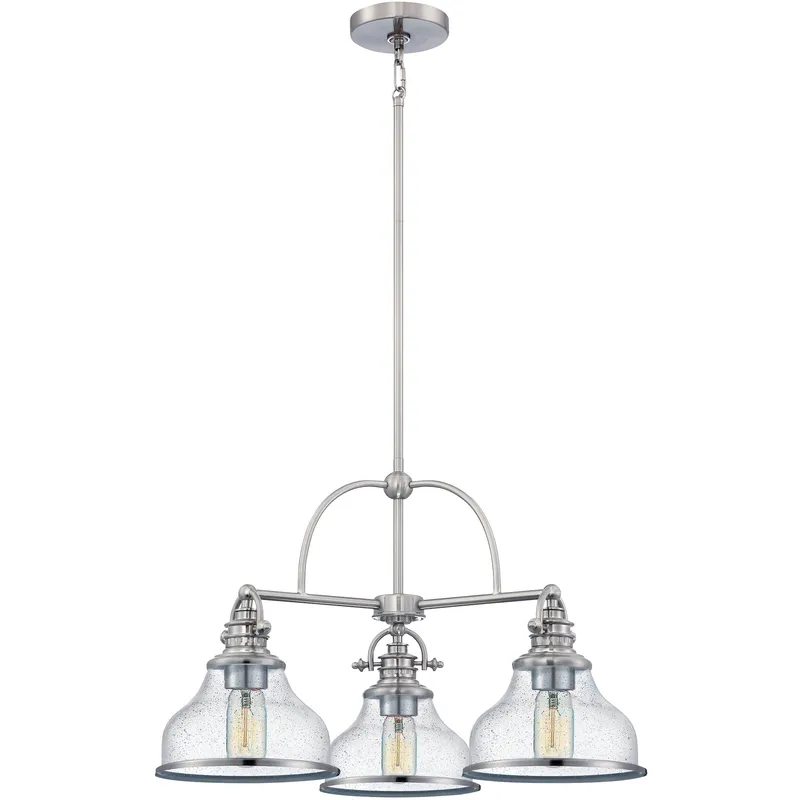 Grant 3 Light 24 inch Brushed Nickel Dinette Chandelier Ceiling Light in Clear Seedy Glass