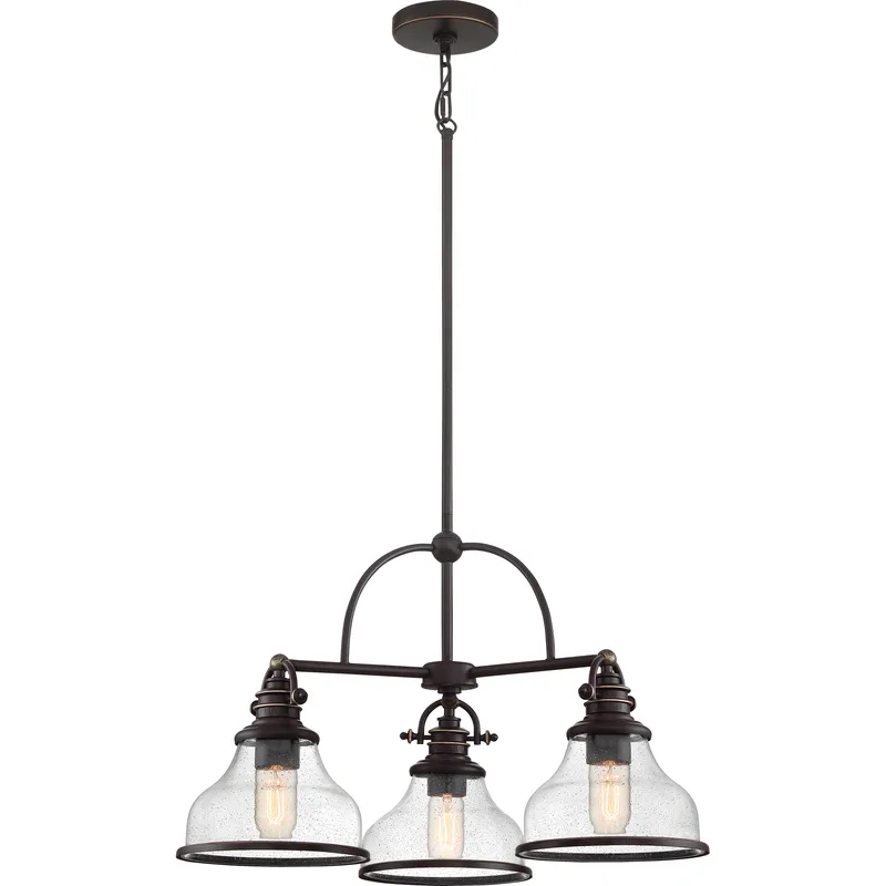 Grant 3 Light 24 inch Palladian Bronze Dinette Chandelier Ceiling Light in Clear Seedy Glass