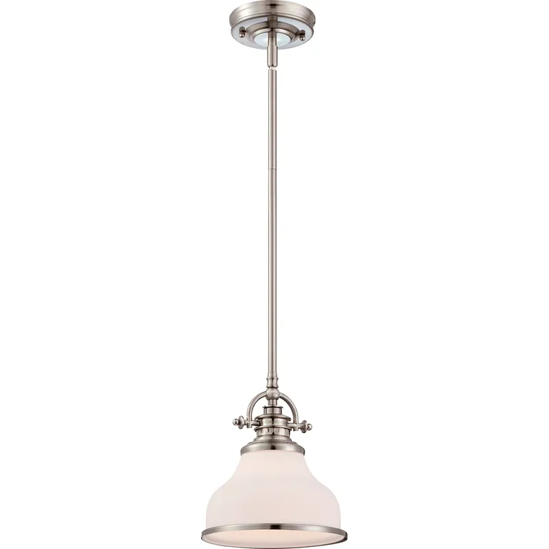 Grant 1 Light 8 inch Brushed Nickel Mini Pendant Ceiling Light in Opal Etched Glass
