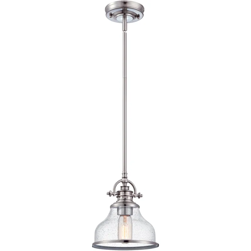 Grant 1 Light 8 inch Brushed Nickel Mini Pendant Ceiling Light in Clear Seedy Glass