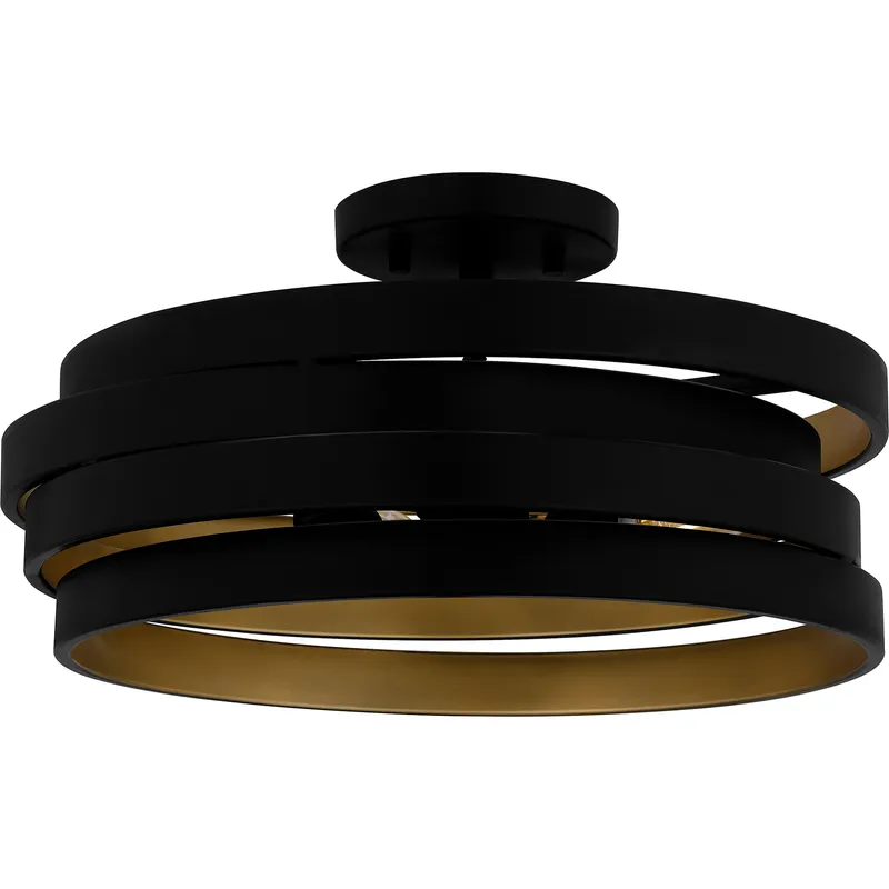 Berner 3 Light 16 inch Matte Black Semi-Flush Mount Ceiling Light, Medium