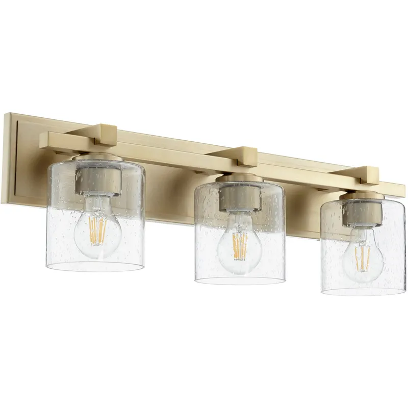 Fort Worth 3 Light 24 inch Aged Brass Vanity Light Wall Light in Clear Seeded