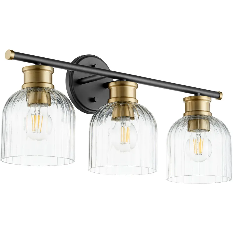 Monarch 3 Light 23 inch Noir and Aged Brass Vanity Light Wall Light