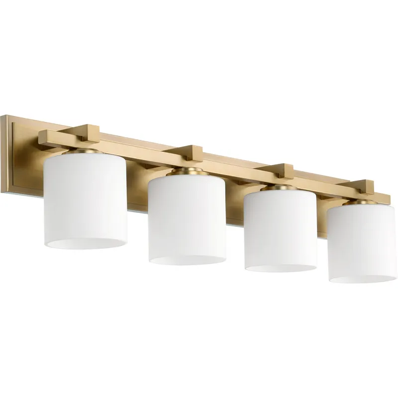 Fort Worth 4 Light 33 inch Aged Brass Vanity Light Wall Light in Satin Opal