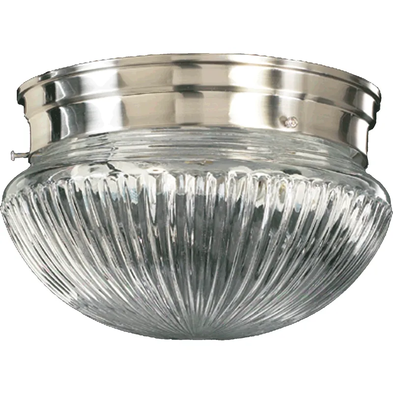 Ribbed Mushroom 2 Light 9.5 inch Satin Nickel Flush Mount Ceiling Light