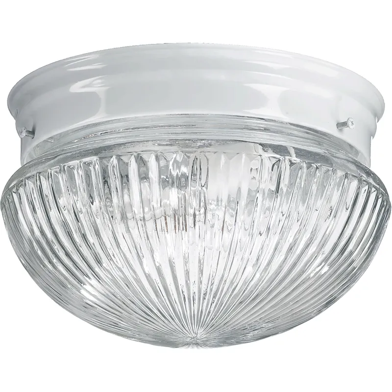 Ribbed Mushroom 2 Light 9.5 inch White Flush Mount Ceiling Light
