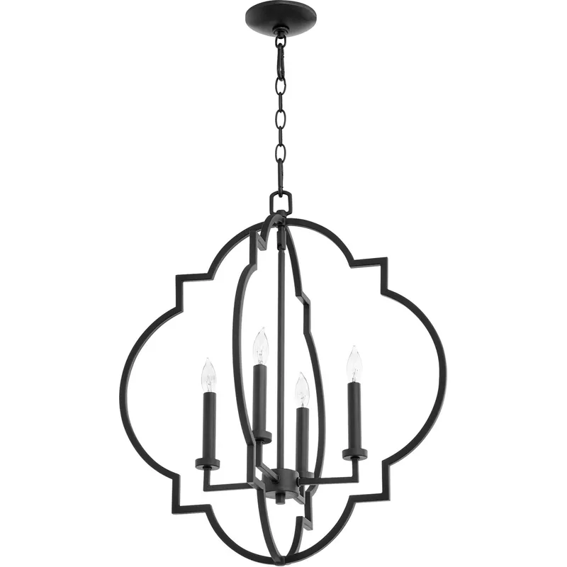 Dublin 4 Light 21.5 inch Noir Foyer Pendant Ceiling Light, Quorum Home