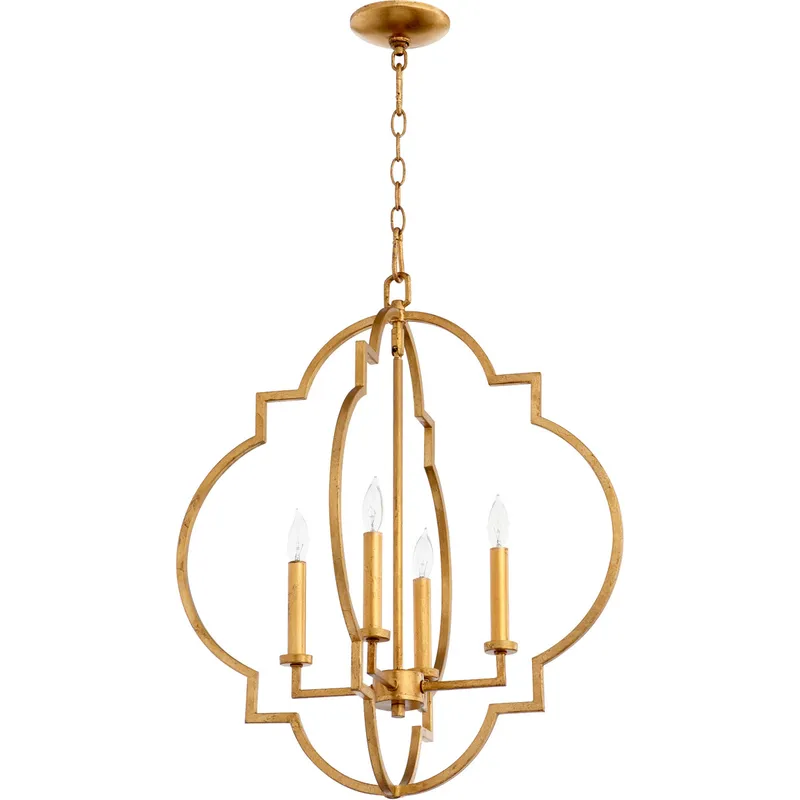 Dublin 4 Light 21.5 inch Gold Leaf Foyer Pendant Ceiling Light, Quorum Home