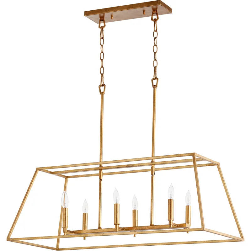 Gabriel 6 Light 35 inch Gold Leaf Linear Pendant Ceiling Light, Quorum Home