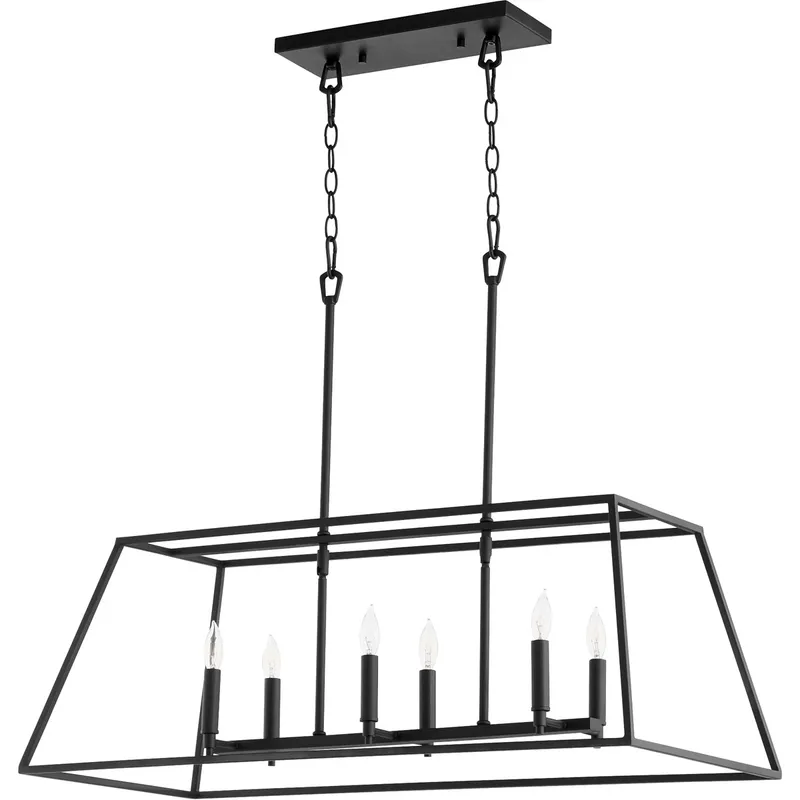 Gabriel 6 Light 35 inch Noir Linear Pendant Ceiling Light, Quorum Home