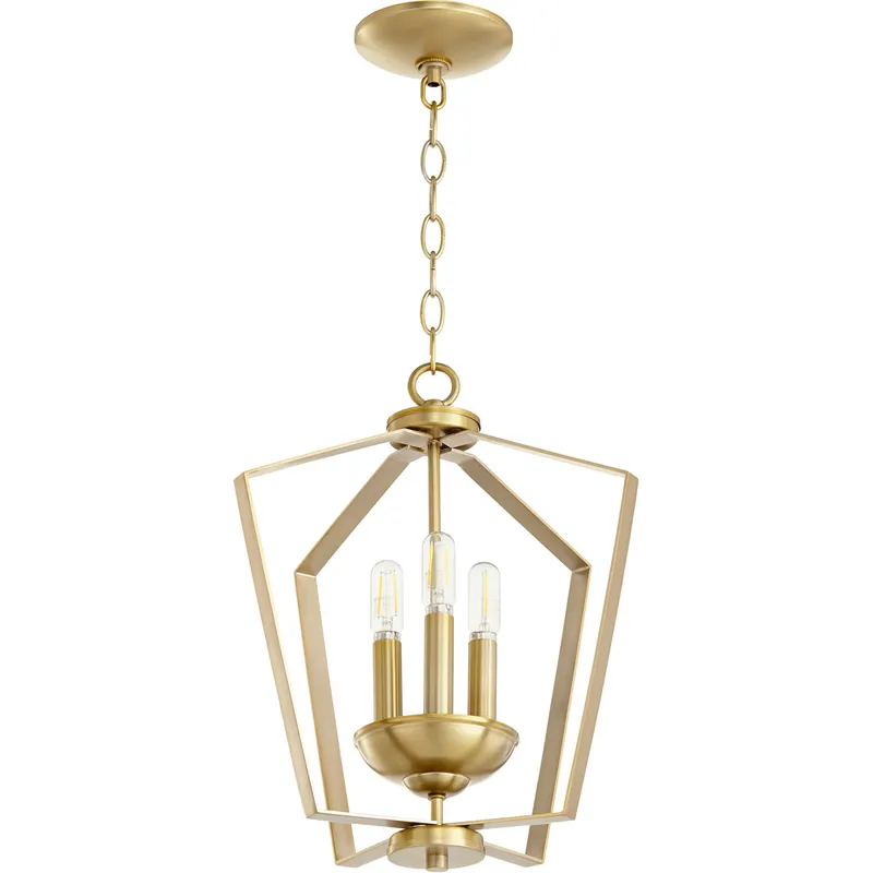 Fort Worth 3 Light 13 inch Aged Brass Mini Chandelier Ceiling Light, Quorum Home