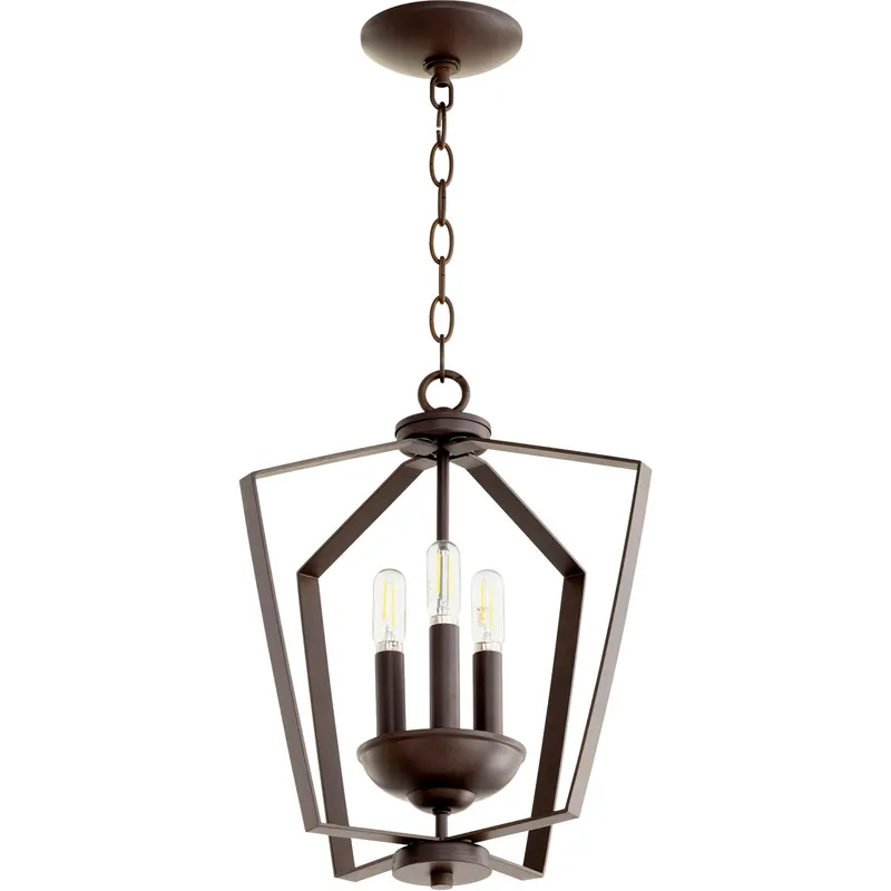 Fort Worth 3 Light 13 inch Oiled Bronze Mini Chandelier Ceiling Light, Quorum Home