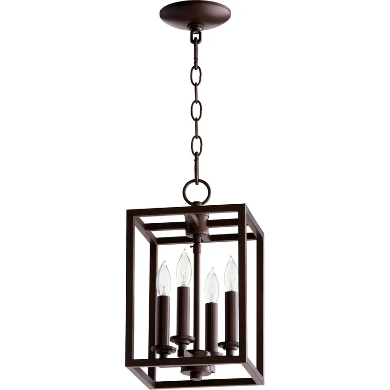 Cuboid 4 Light 8 inch Oiled Bronze Mini Chandelier Ceiling Light
