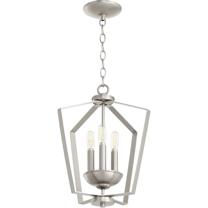 Fort Worth 3 Light 13 inch Satin Nickel Mini Chandelier Ceiling Light, Quorum Home
