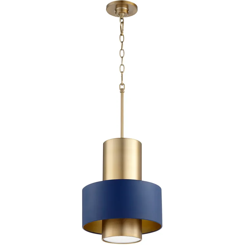 Fort Worth 1 Light 12 inch Aged Brass and Blue Pendant Ceiling Light in Aged Brass / Blue