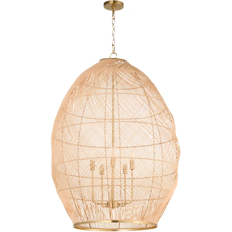 Rattan 5 Light 28 inch Aged Brass Pendant Ceiling Light